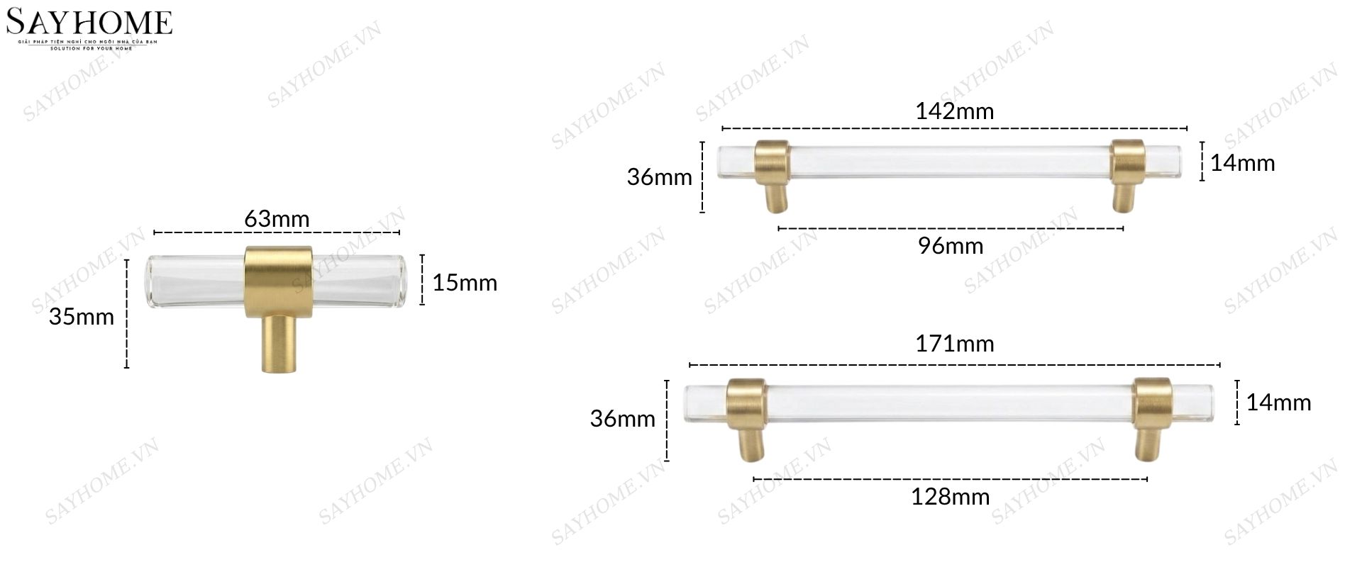 Tay nắm tủ hiện đại acrylic đế liên kết đồng SH2203 tại thành phố Hồ Chí Minh