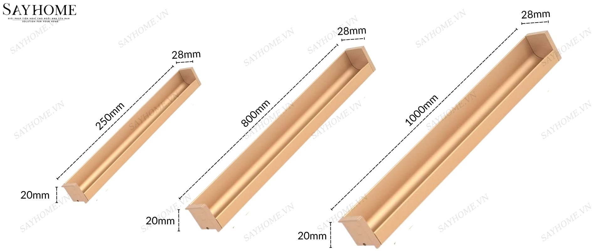 Tay nắm âm tủ hiện đại màu vàng mờ SH5529 tại thành phố Hồ Chí Minh