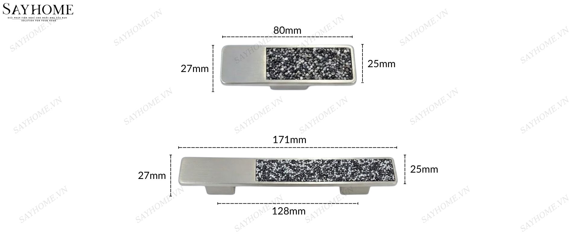 Tay nắm tủ hiện đại màu inox khảm đá SH89I71 tại thành phố Hồ Chí Minh