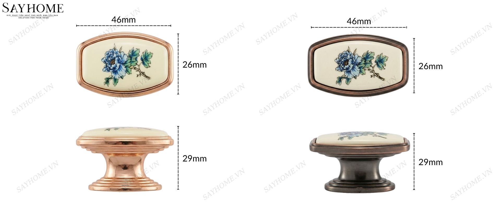 Núm tủ tân cổ điển vintage gốm sứ hoa văn hai màu vàng gold và đồng đen SH9024 tại thành phố Hồ Chí Minh