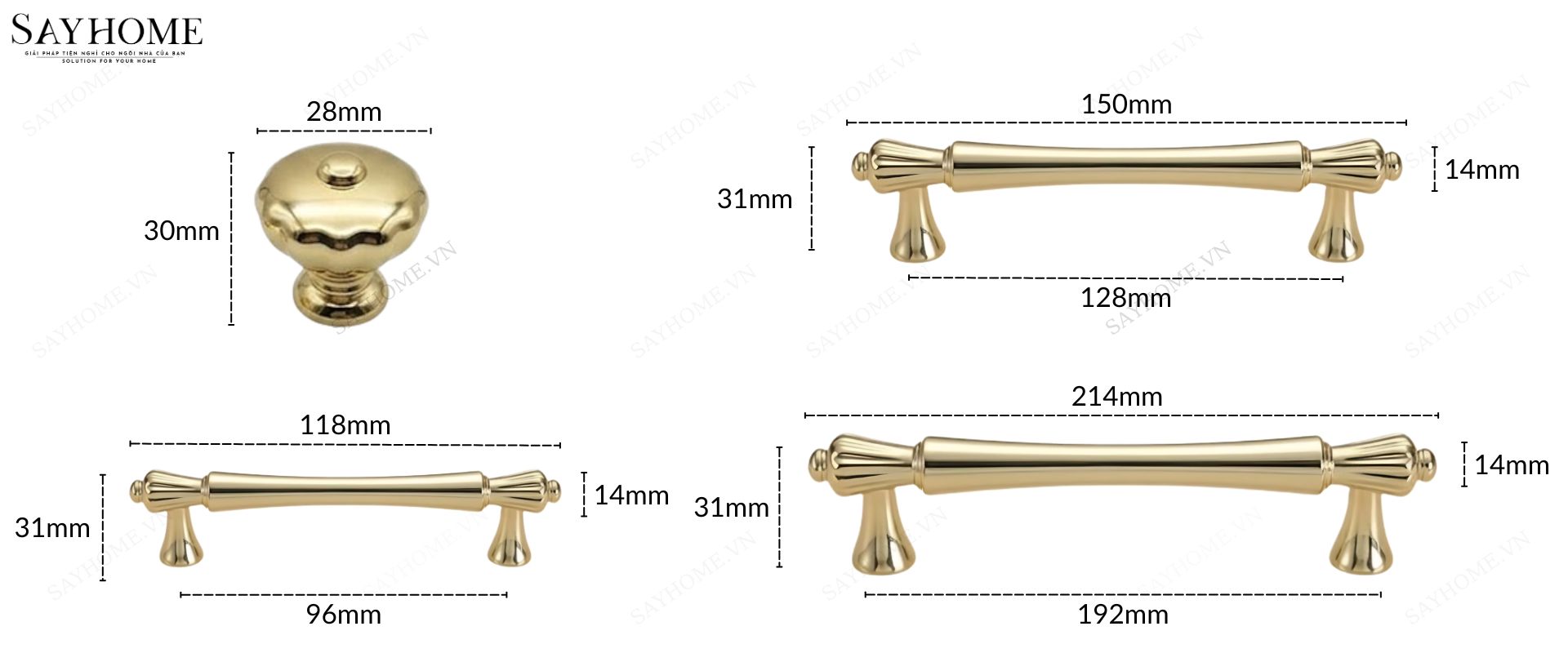 Tay nắm tủ tân cổ điển màu vàng gold SH1156 tại Tân Bình