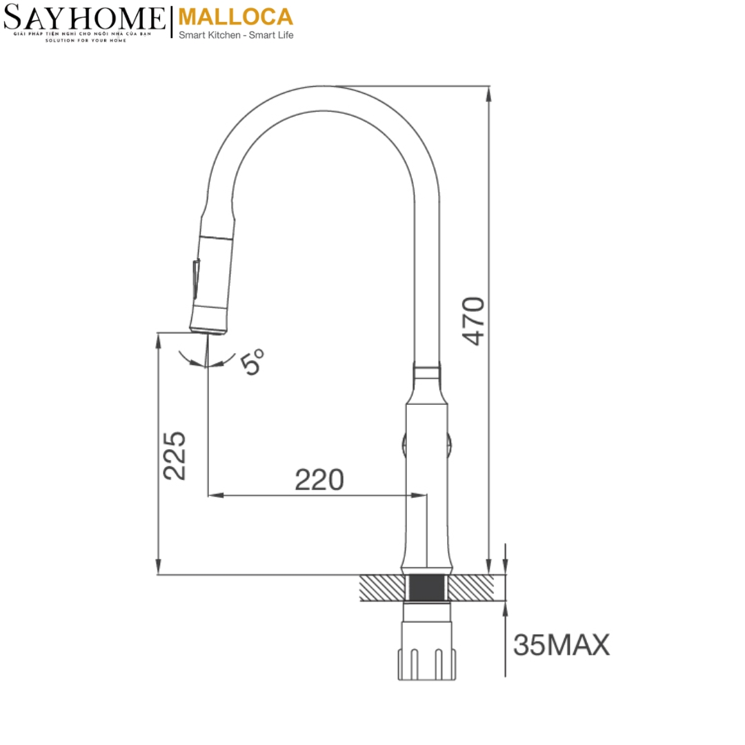 Vòi rửa chén mạ Chrome dây rút Malloca K94C tại thành phố Hồ Chí Minh