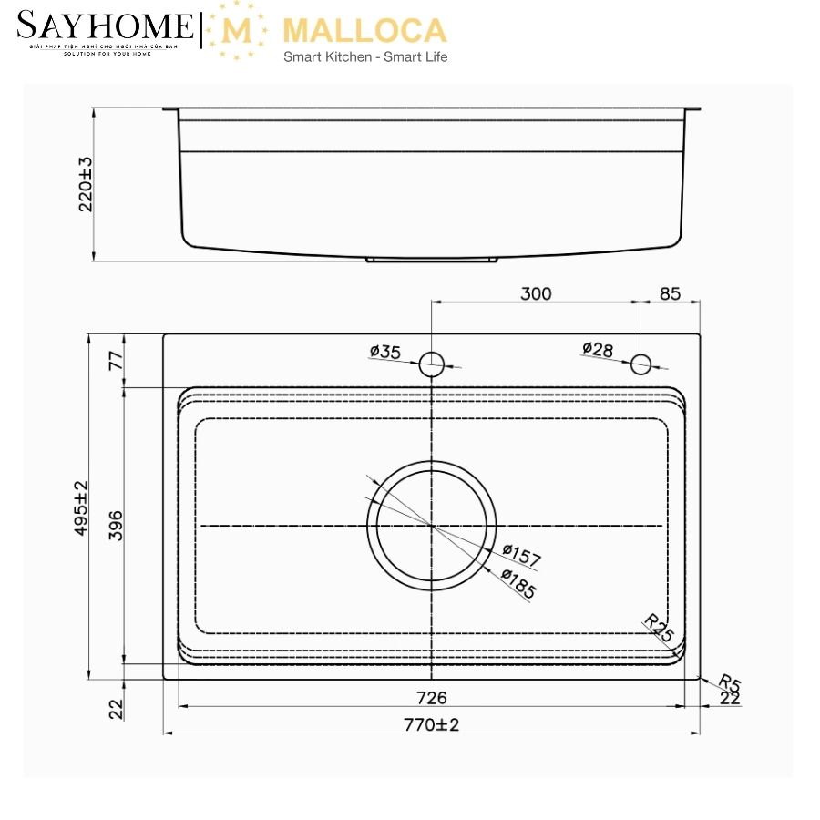 Chậu rửa chén bát 1 hố inox 304 MALLOCA SILVER MS7750SI tại thành phố Hồ Chí Minh