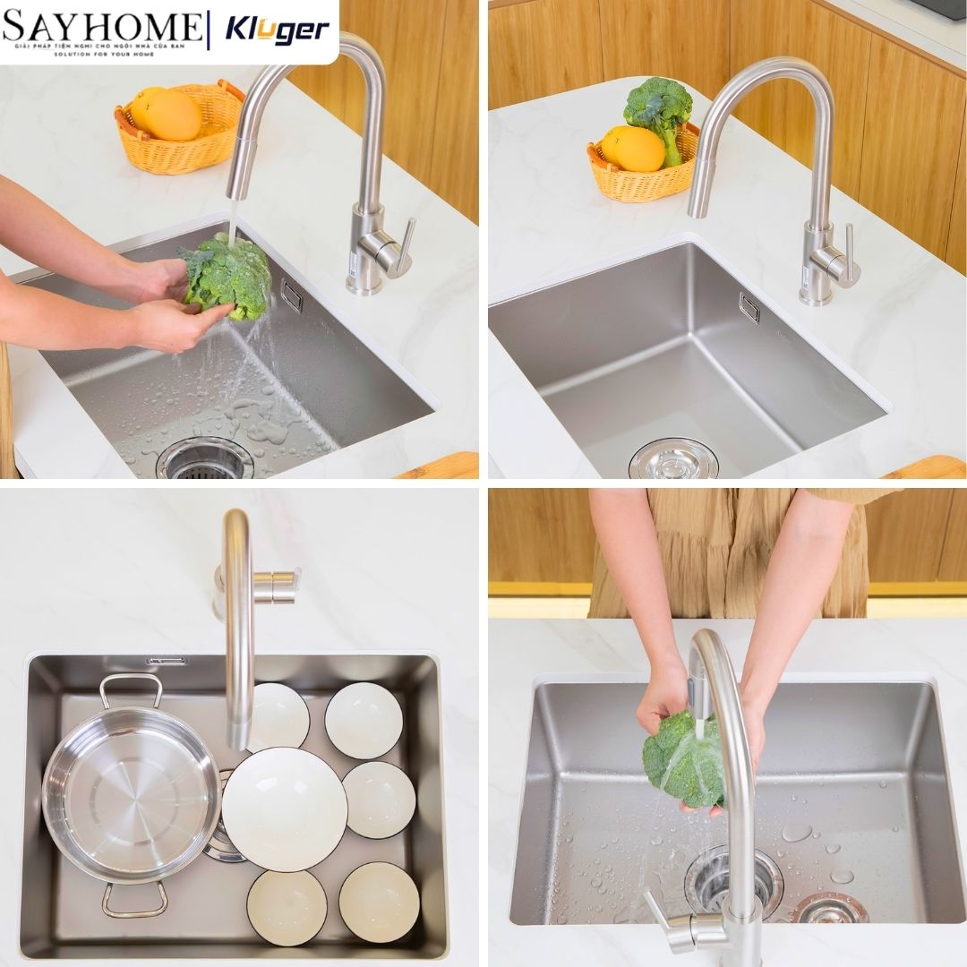 Chậu rửa chén bát 1 hố Nhật Kluger KU6045FS Basic - Hàng chính hãng