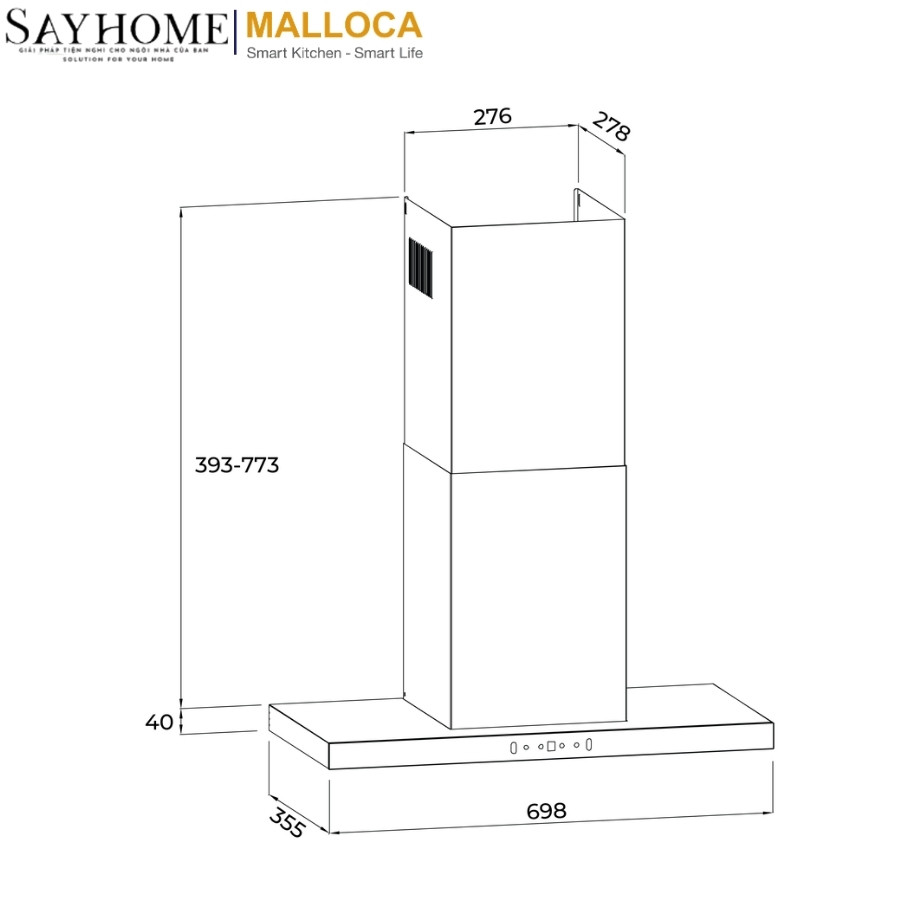 Máy hút mùi MALLOCA SLIM MH7035TS chữ T tại thành phố Hồ Chí Minh