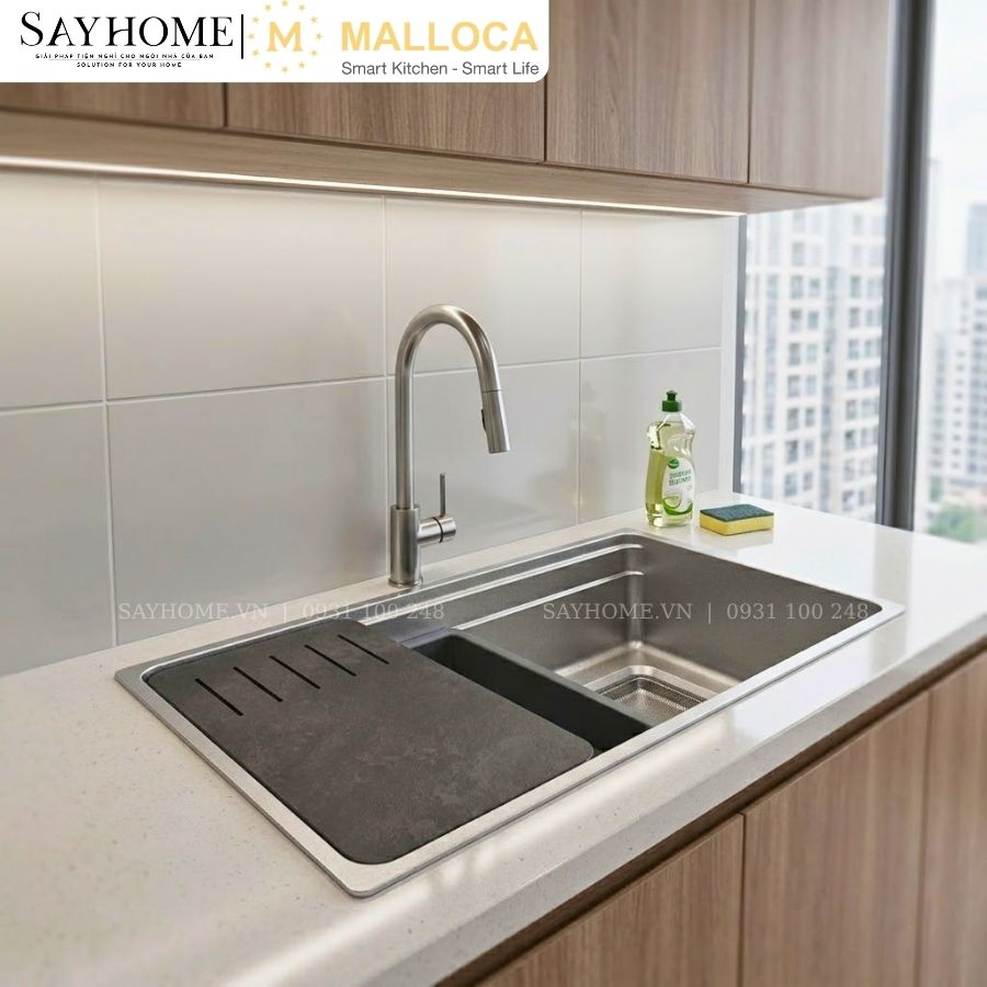 Chậu rửa chén bát 1 hố inox 304 MALLOCA SILVER MS7743SI tại thành phố Hồ Chí Minh
