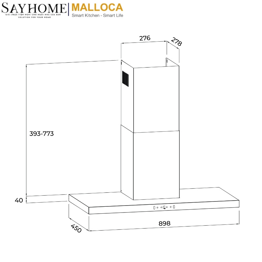 Máy hút mùi MALLOCA SLIM MH9045TS chữ T tại thành phố Hồ Chí Minh