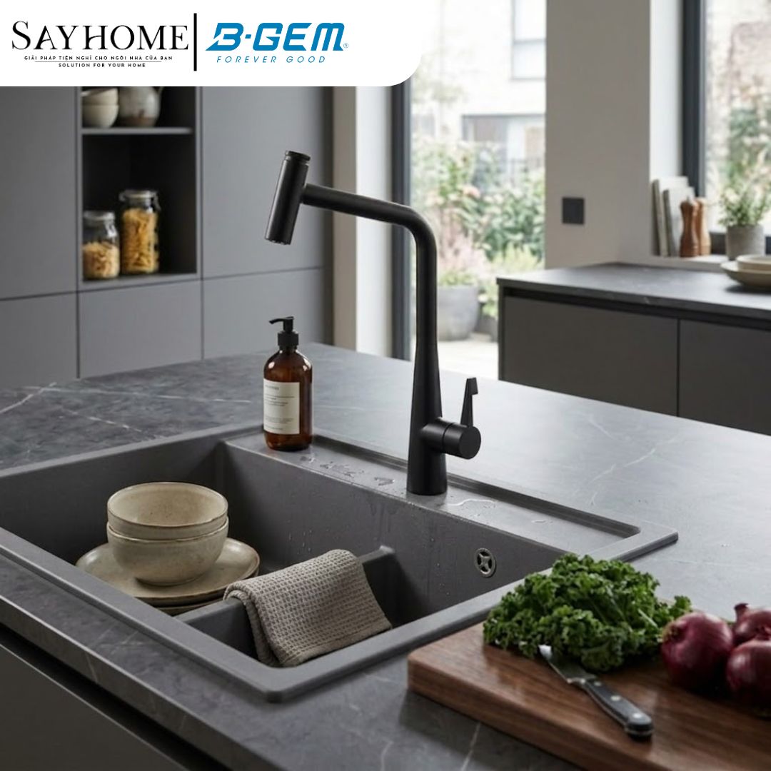 Vòi rửa chén bát B-GEM BG-A02 nóng lạnh dây rút cao cấp tại Thành phố Hồ Chí Minh