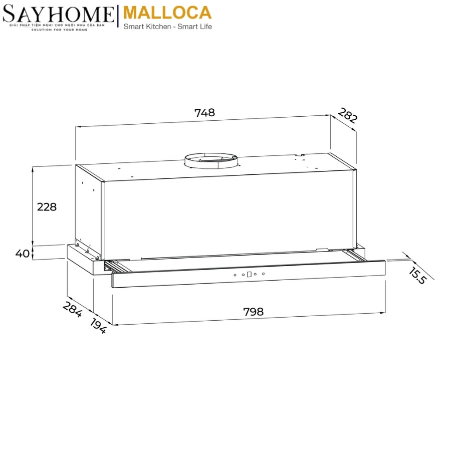 Máy hút mùi MALLOCA MH800TC âm tủ ray kéo tại thành phố Hồ Chí Minh