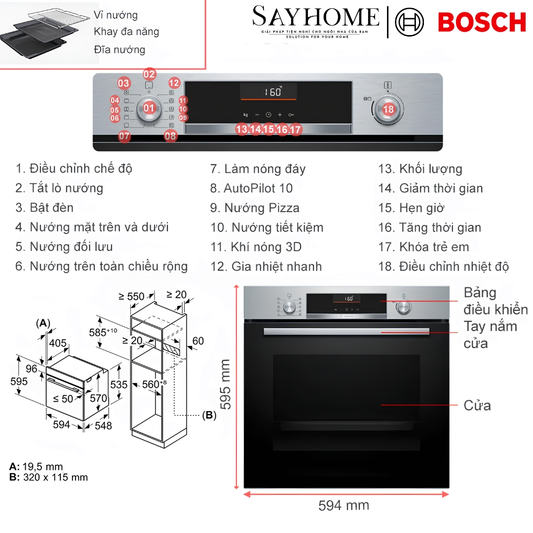 Lò nướng BOSCH HBG536ES3 Series 6 âm tủ 71 Lít tại thành phố Hồ Chí Minh
