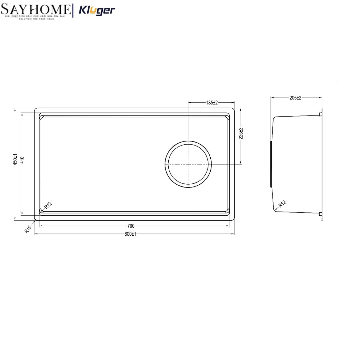 Chậu rửa chén bát 1 hố Nhật Kluger KY8045ST Plus - Hàng chính hãng