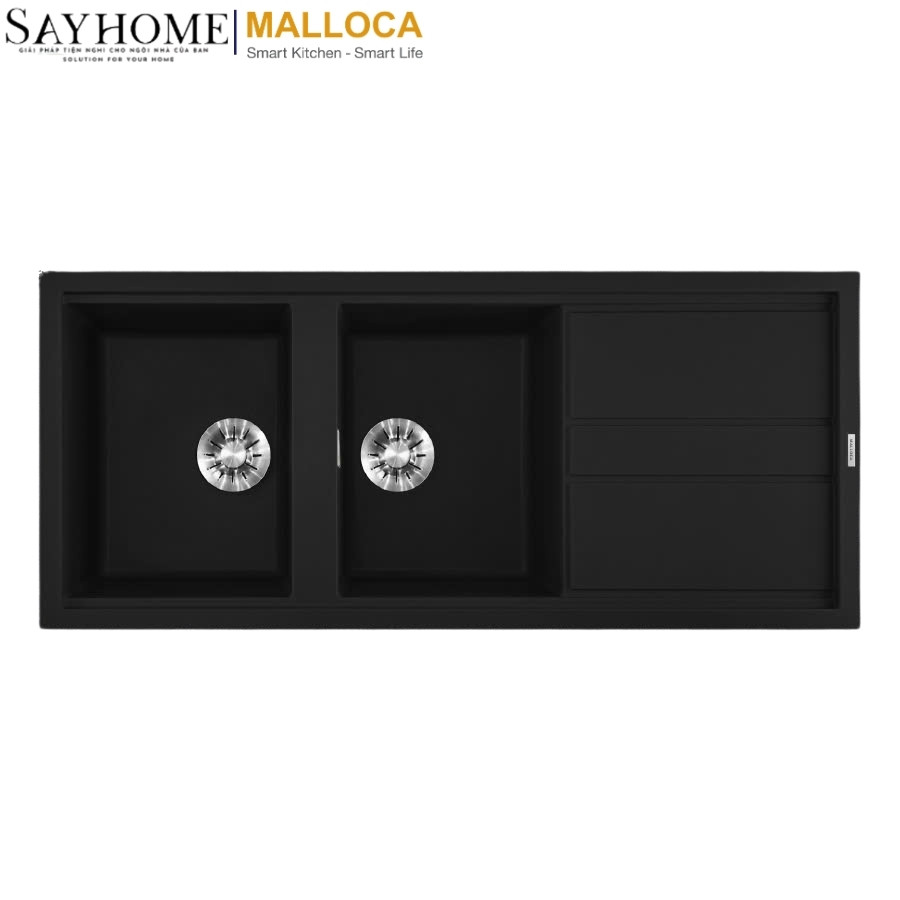 Chậu rửa chén bát đá Granite 2 hố MALLOCA BLACK K50086 tại thành phố Hồ Chí Minh