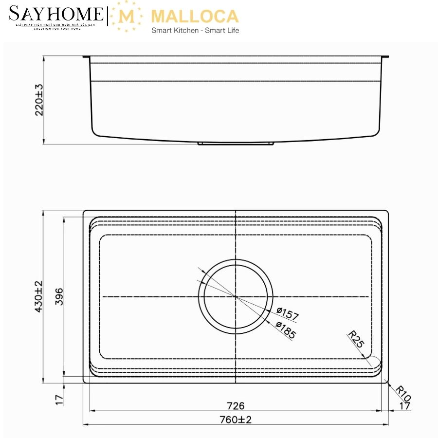 Chậu rửa chén bát 1 hố inox 304 MALLOCA SILVER MS7743SI tại thành phố Hồ Chí Minh
