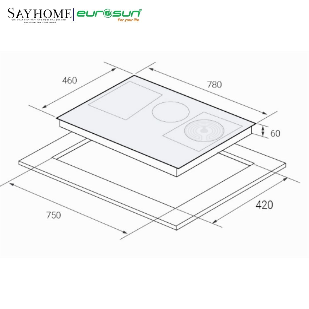 Bếp điện từ kết hợp EUROSUN EU-TE398PRO / EU-TE398XPRO 3 vùng nấu tại thành phố Hồ Chí Minh