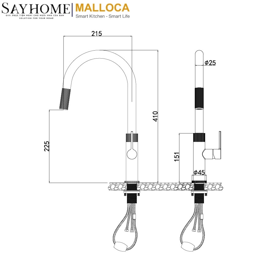Vòi rửa chén MALLOCA K1090BM đồng thau mạ PVD MATT BLACK tại thành phố Hồ Chí Minh