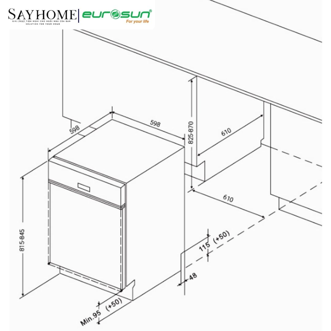 Máy rửa bát độc lập EUROSUN SMS81EU75G 15 bộ đồ ăn tại thành phố Hồ Chí Minh