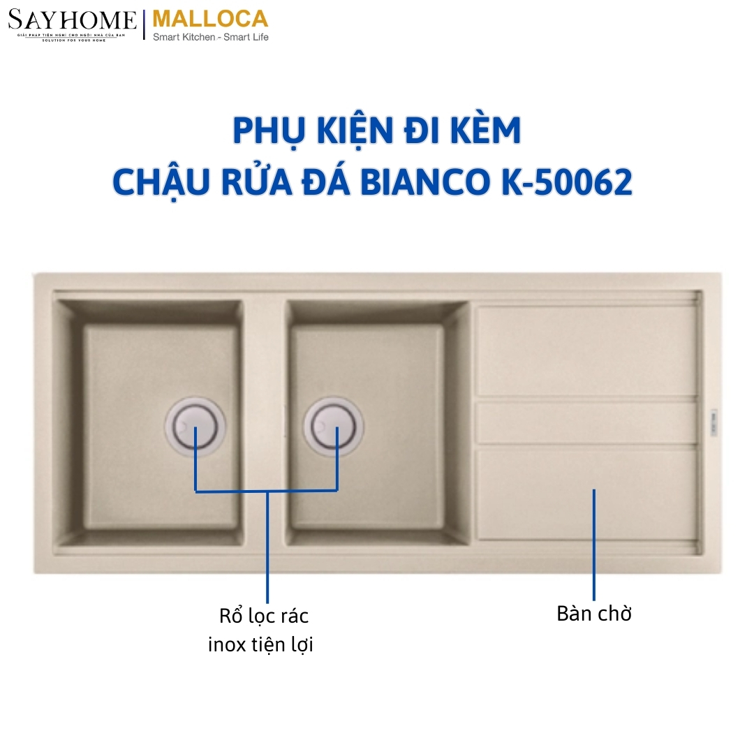 Chậu rửa đá 2 ngăn Malloca BIANCO K-50062 tại thành phố Hồ Chí Minh
