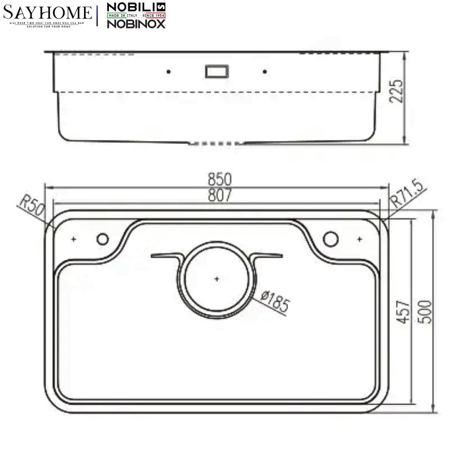 Chậu rửa chén bát 1 hố NOBINOX ARVO B085 85cm tại thành phố Hồ Chí Minh