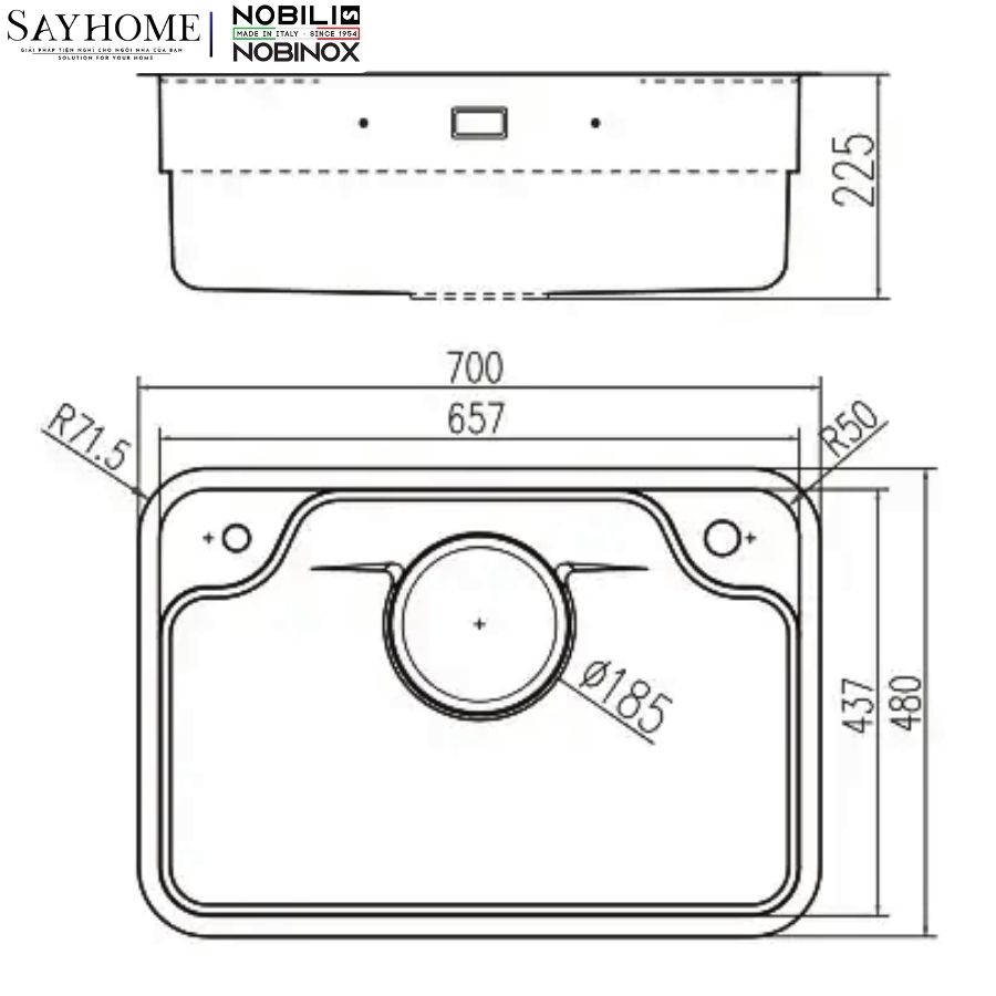 Chậu rửa chén bát 1 hố NOBINOX ARVO B370 70cm tại thành phố Hồ Chí Minh