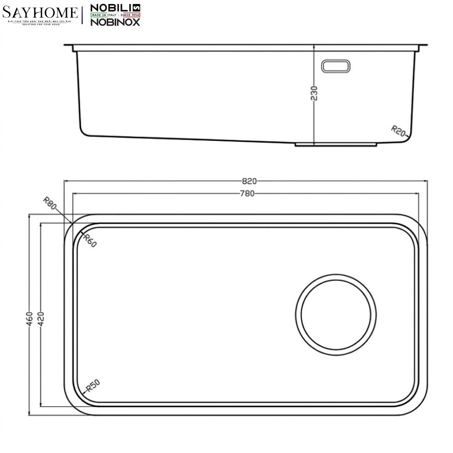 Chậu rửa chén bát 1 hố NOBINOX NOVA A283D 82cm tại thành phố Hồ Chí Minh