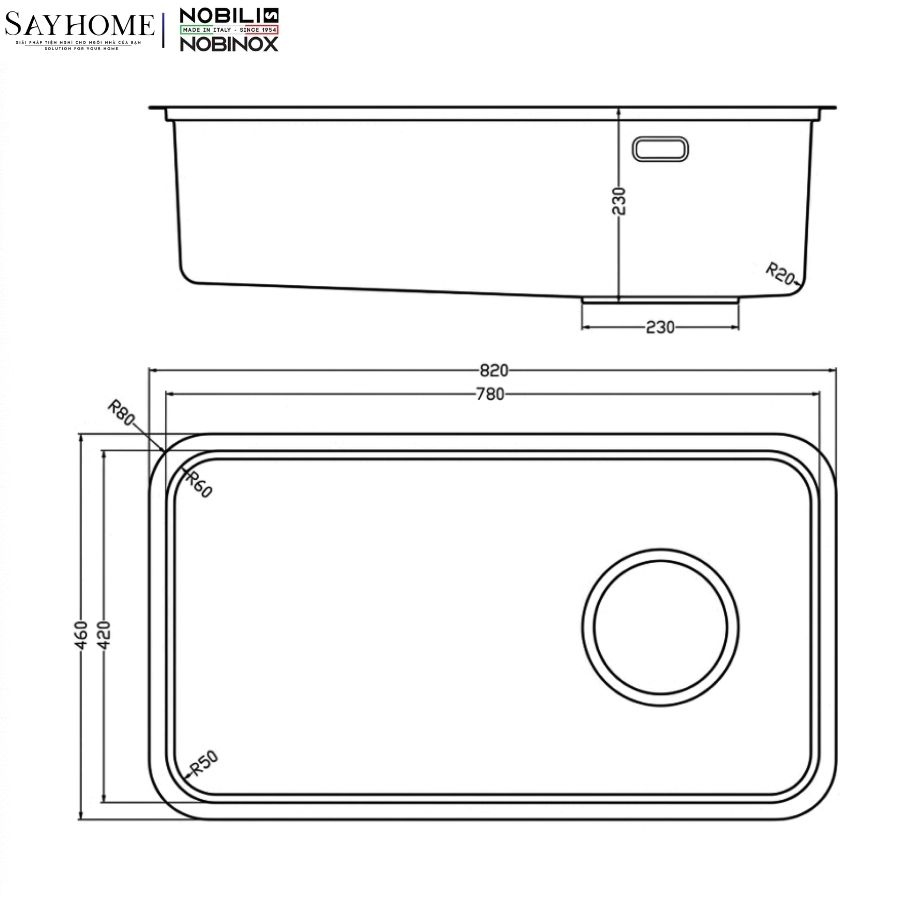 Chậu rửa chén bát 1 hố NOBINOX NOVA A284B 82cm tại thành phố Hồ Chí Minh
