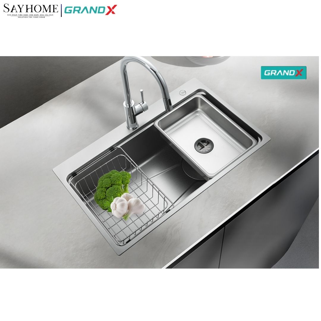 Chậu rửa chén bát 1 hố inox 304 GRANDX GX7650SV VOLCANO 76cm tại thành phố Hồ Chí Minh