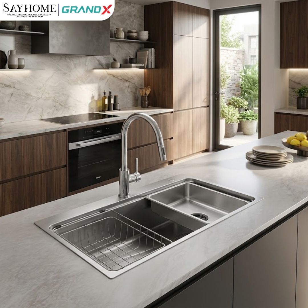 Chậu rửa chén bát 1 hố inox 304 GRANDX GX8045LV VOLCANO 80cm tại thành phố Hồ Chí Minh