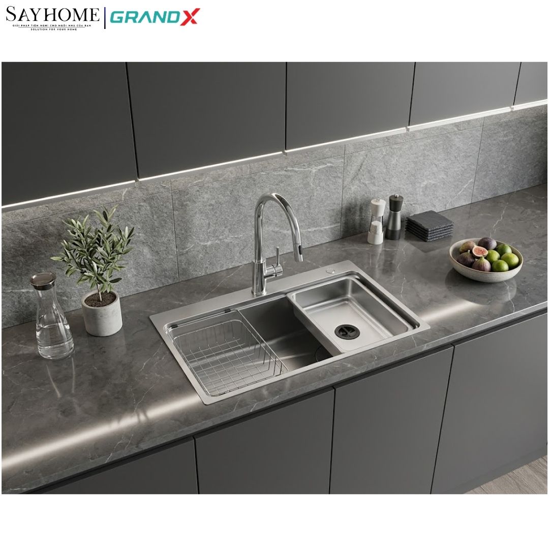 Chậu rửa chén bát 1 hố inox 304 GRANDX GX8050SV VOLCANO 80cm tại thành phố Hồ Chí Minh