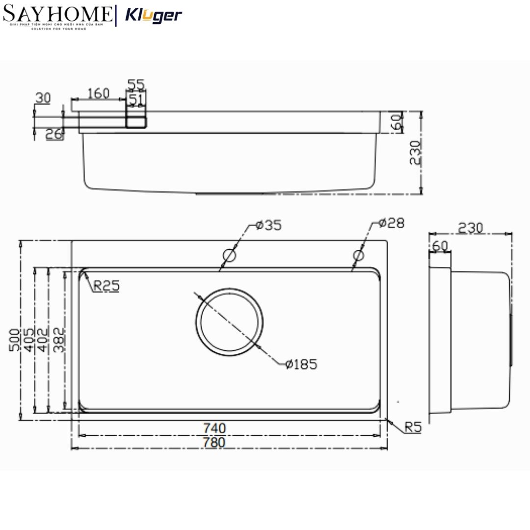 Chậu rửa chén bát 1 hố Nhật Kluger KF8850FS Basic/Plus tại thành phố Hồ Chí Minh