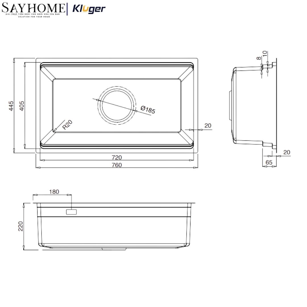 Chậu rửa chén bát 1 hố Nhật Kluger KG7644FB Basic/Plus tại thành phố Hồ Chí Minh