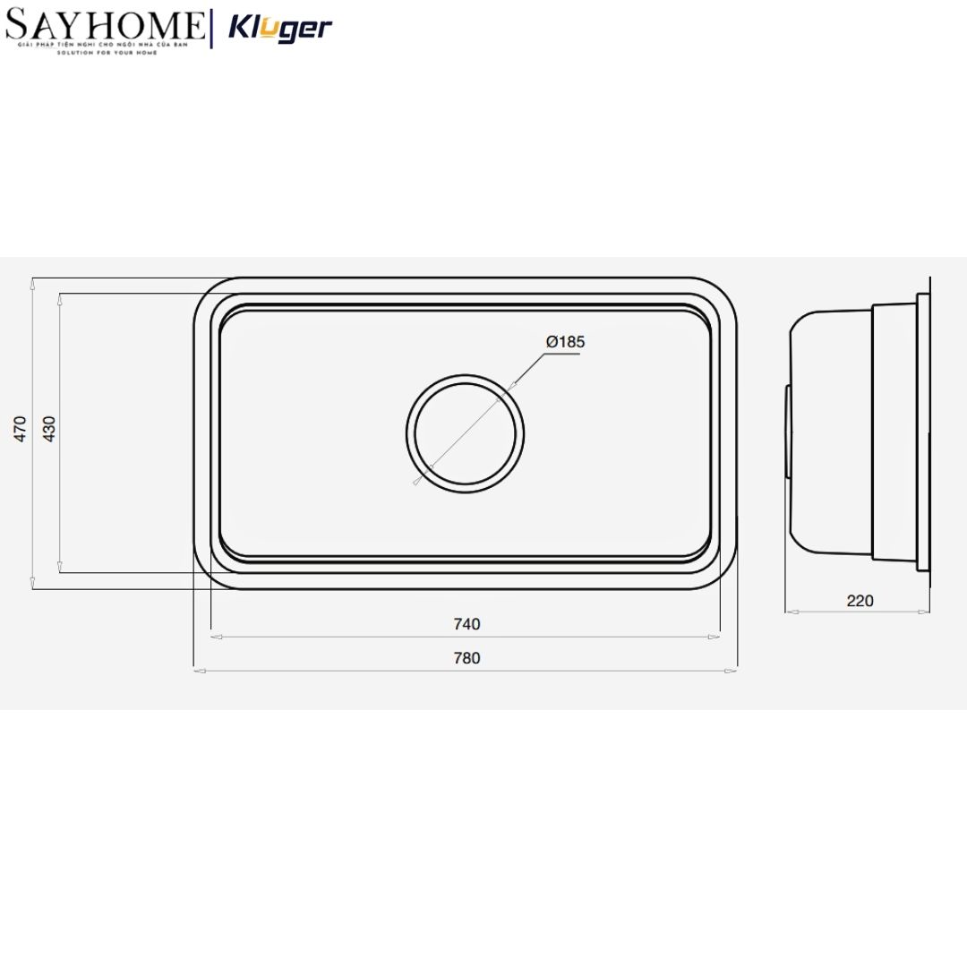Chậu rửa chén bát 1 hố Nhật Kluger KO7847FS Plus tại thành phố Hồ Chí Minh
