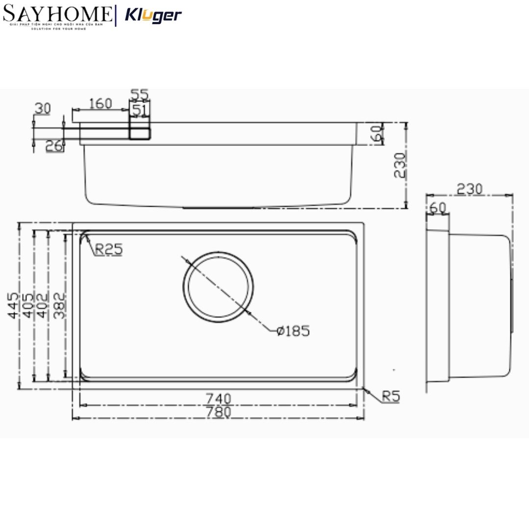 Chậu rửa chén bát 1 hố Nhật Kluger KU7844FS Basic/Plus tại thành phố Hồ Chí Minh
