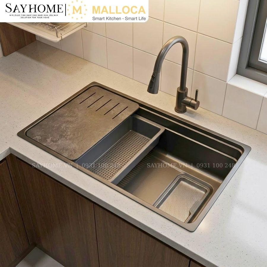 Chậu rửa chén bát 1 hố inox 304 MALLOCA Volcanic MS7743GR tại thành phố Hồ Chí Minh