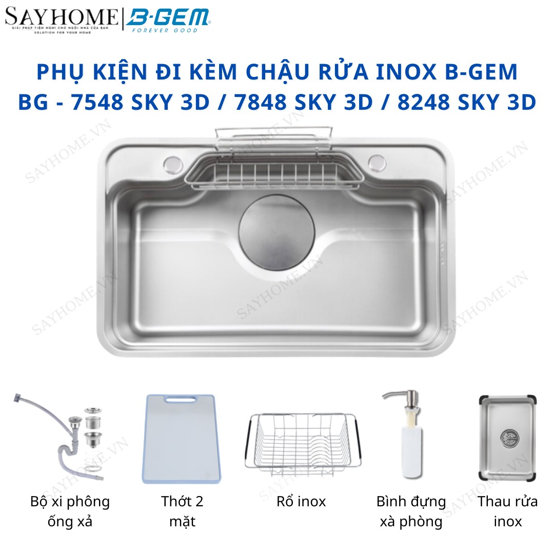 Chậu rửa chén bát 1 hố inox 304 B-GEM BG - 7548 Sky 3D, BG - 7848 Sky 3D, BG - 8248 Sky 3D tại thành phố Hồ Chí Minh