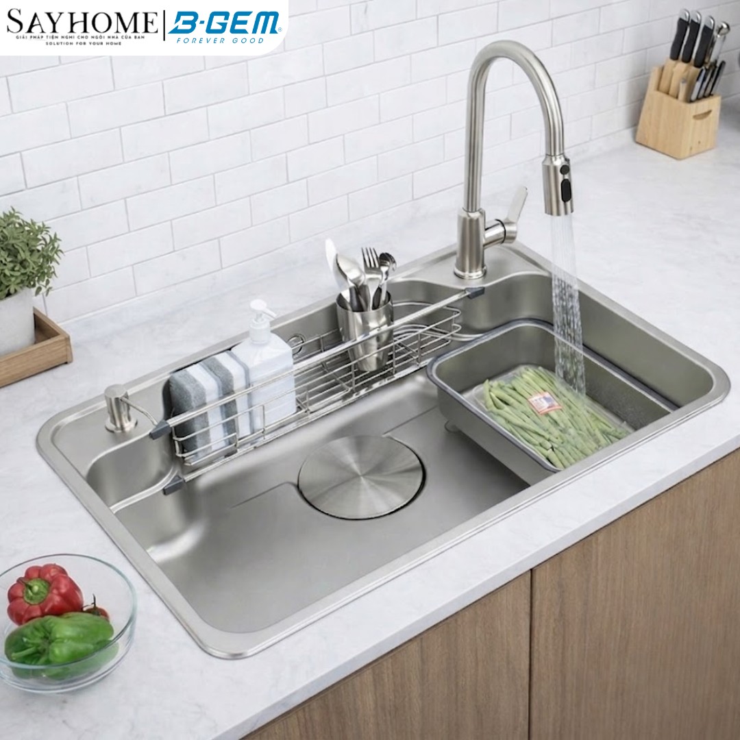 Chậu rửa chén bát 1 hố inox 304 B-GEM BG - 7548 Sky 3D, BG - 7848 Sky 3D, BG - 8248 Sky 3D tại thành phố Hồ Chí Minh