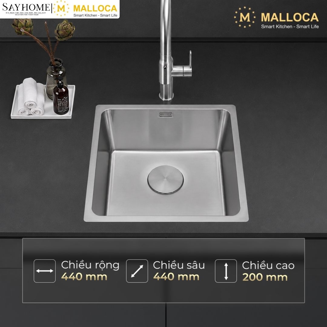 Chậu rửa chén bát 1 hố inox 304 MALLOCA MS 6044 tại Thành phố Hồ Chí Minh