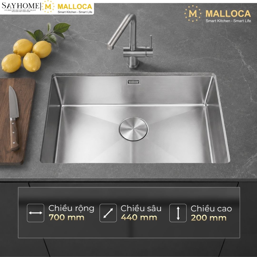 Chậu rửa chén bát 1 hố inox 304 MALLOCA MS 6070 tại Thành phố Hồ Chí Minh
