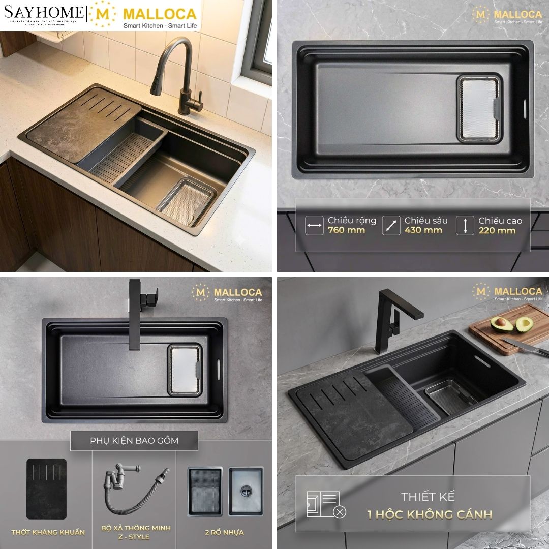 Chậu rửa chén bát 1 hố inox 304 MALLOCA Volcanic MS7743GR tại thành phố Hồ Chí Minh