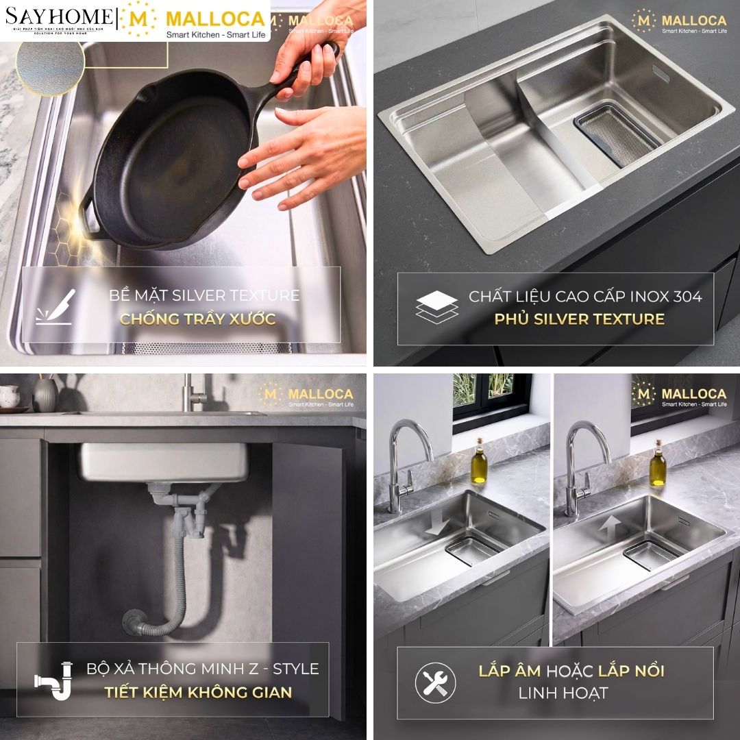 Chậu rửa chén bát 1 hố inox 304 MALLOCA SILVER MS7743SI tại thành phố Hồ Chí Minh