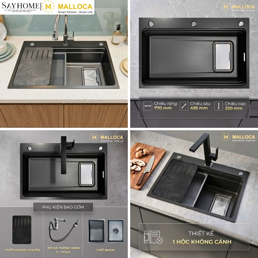 Chậu rửa chén bát 1 hố inox 304 MALLOCA Volcanic MS7750GR tại thành phố Hồ Chí Minh