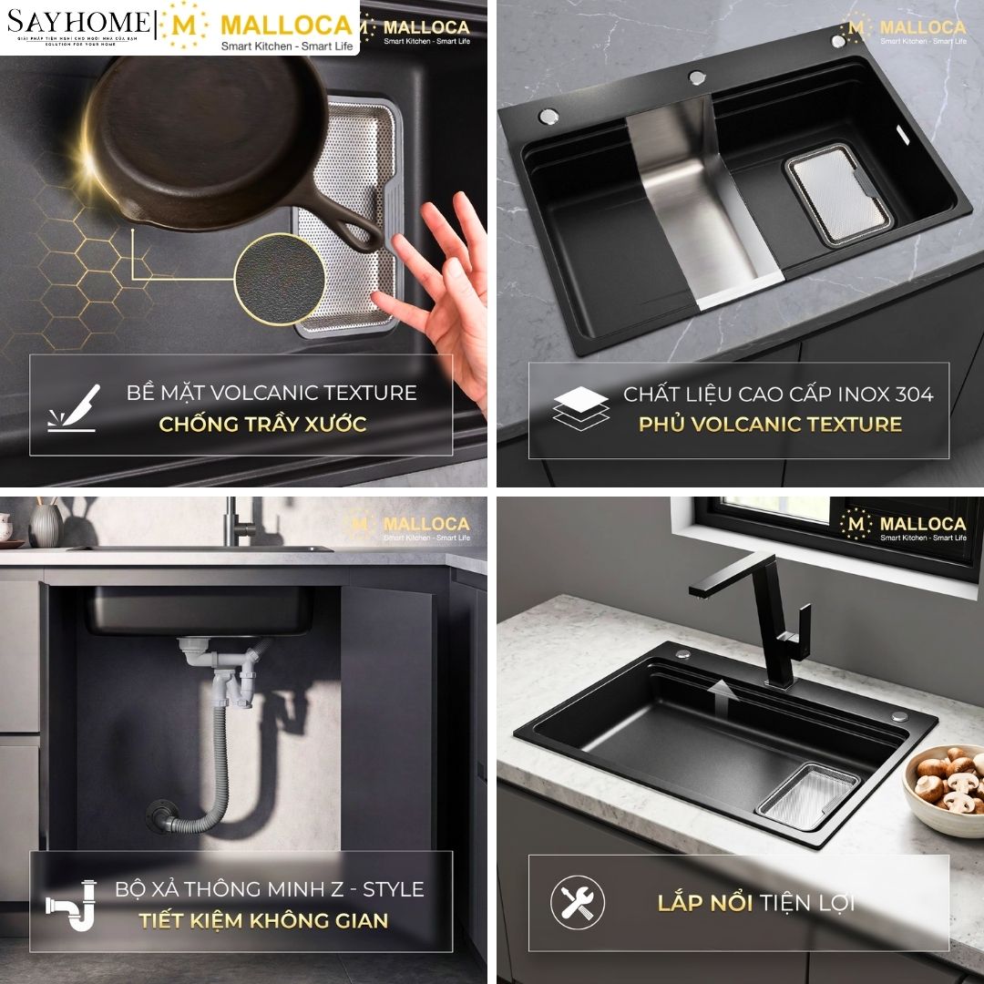 Chậu rửa chén bát 1 hố inox 304 MALLOCA Volcanic MS7750GR tại thành phố Hồ Chí Minh