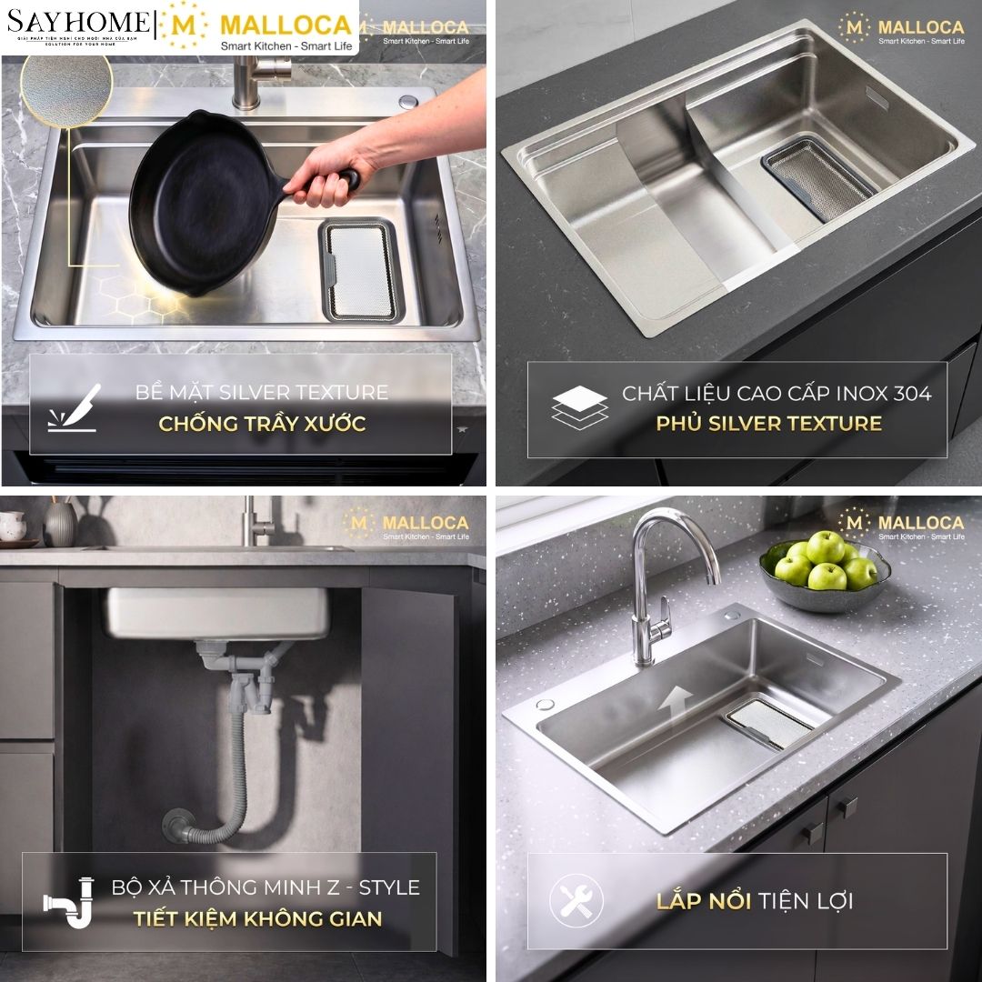 Chậu rửa chén bát 1 hố inox 304 MALLOCA SILVER MS7750SI tại thành phố Hồ Chí Minh
