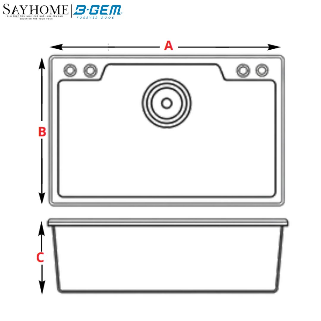 Chậu rửa chén bát 1 hố inox 304 B-GEM BG - 7545CGT, BG - 7848CGT, BG - 8050CGT tại thành phố Hồ Chí Minh