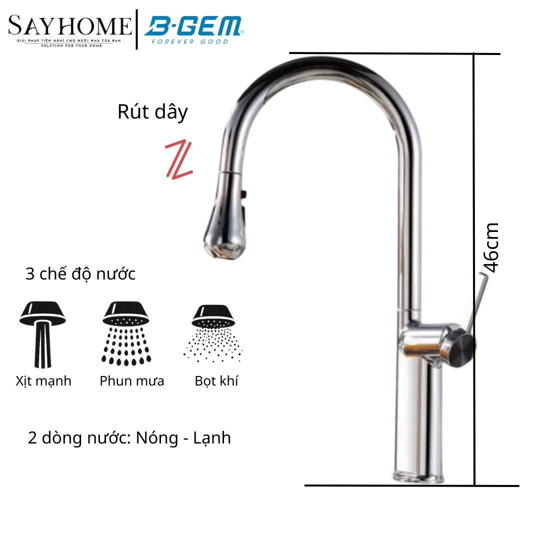 Vòi rửa chén bát B-GEM BG-Z007A nóng lạnh dây rút cao cấp tại Thành phố Hồ Chí Minh
