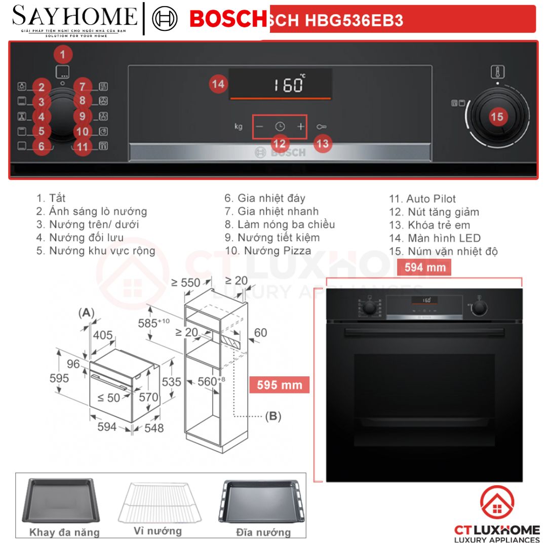 Lò nướng BOSCH HBG536EB3 Series 6 âm tủ 71 Lít tại thành phố Hồ Chí Minh
