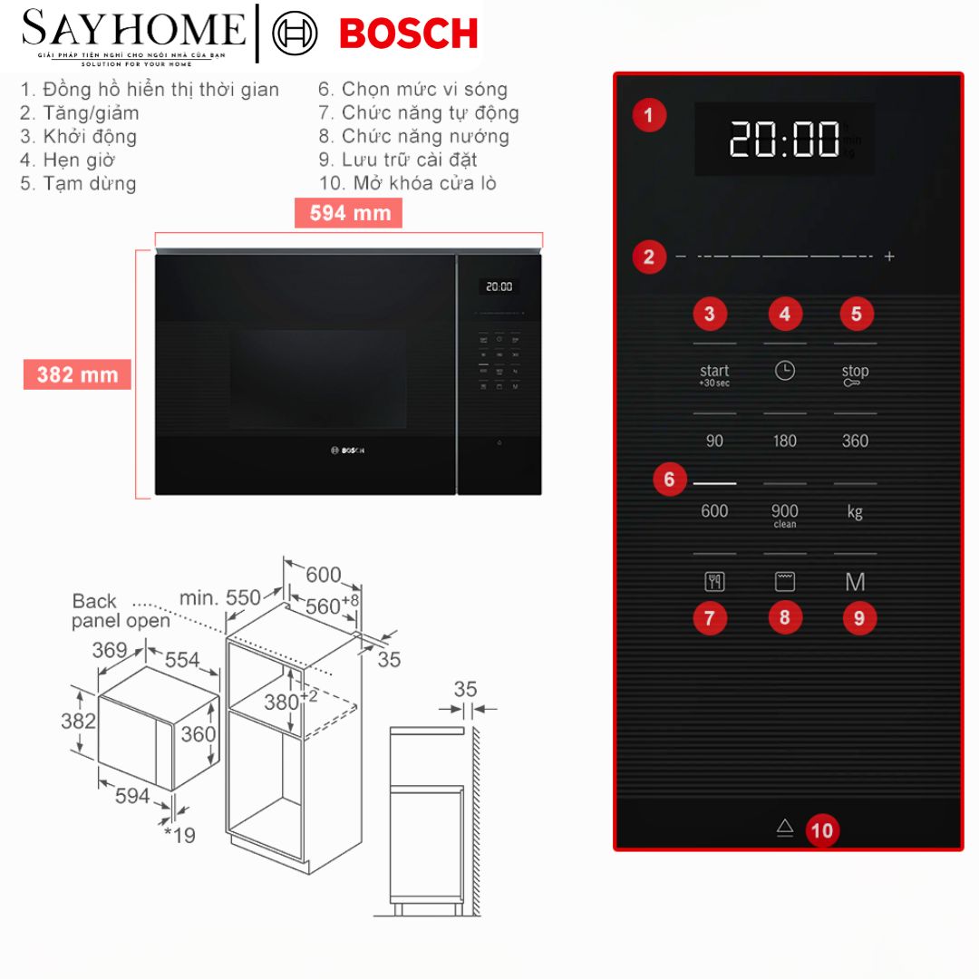 Lò vi sóng kết hợp nướng BOSCH BEL554MB2 Series 6 âm tủ 25 Lít tại thành phố Hồ Chí Minh