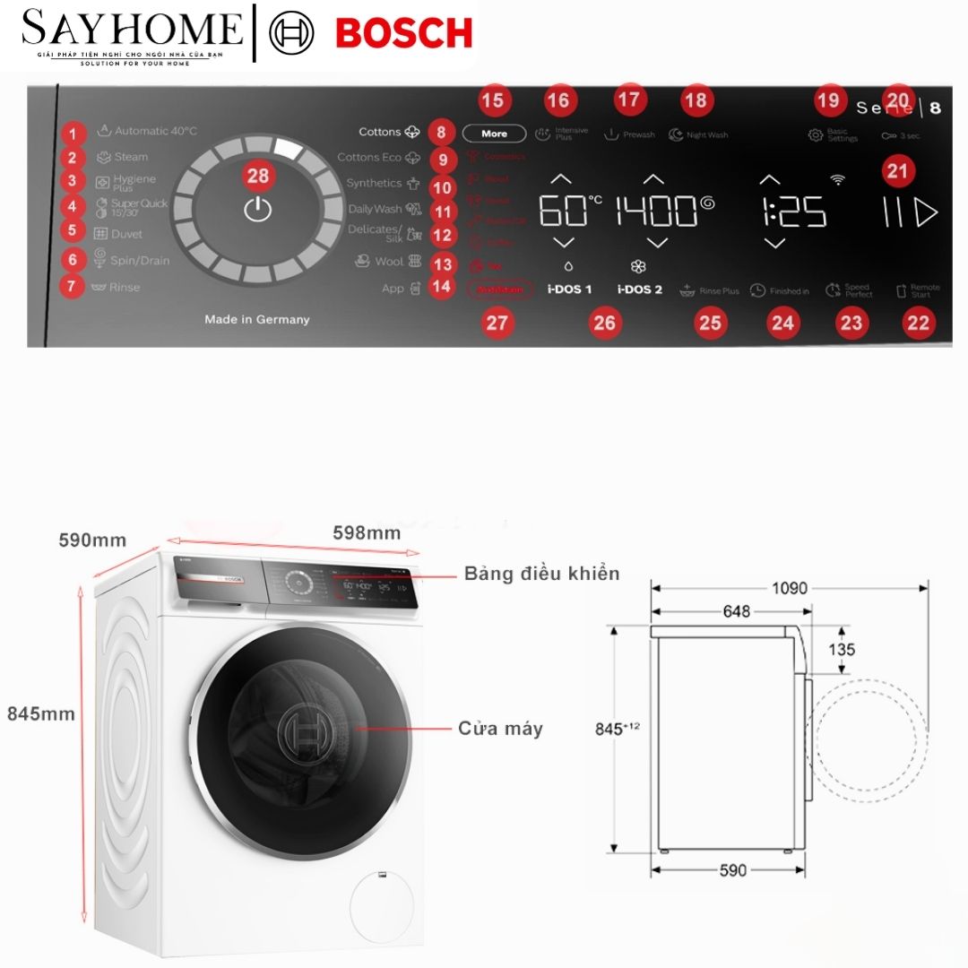 Máy Giặt BOSCH WGB254A0SG Serie 8 Cửa Trước 10kg tại thành phố Hồ Chí Minh