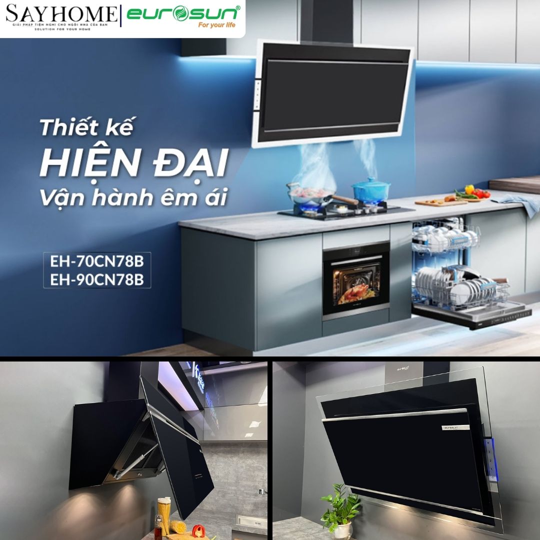 Máy hút mùi kính vát EUROSUN EH-70CN78B/EH-70CN78E/EH-90CN78B/EH-90CN78E tại thành phố Hồ Chí Minh