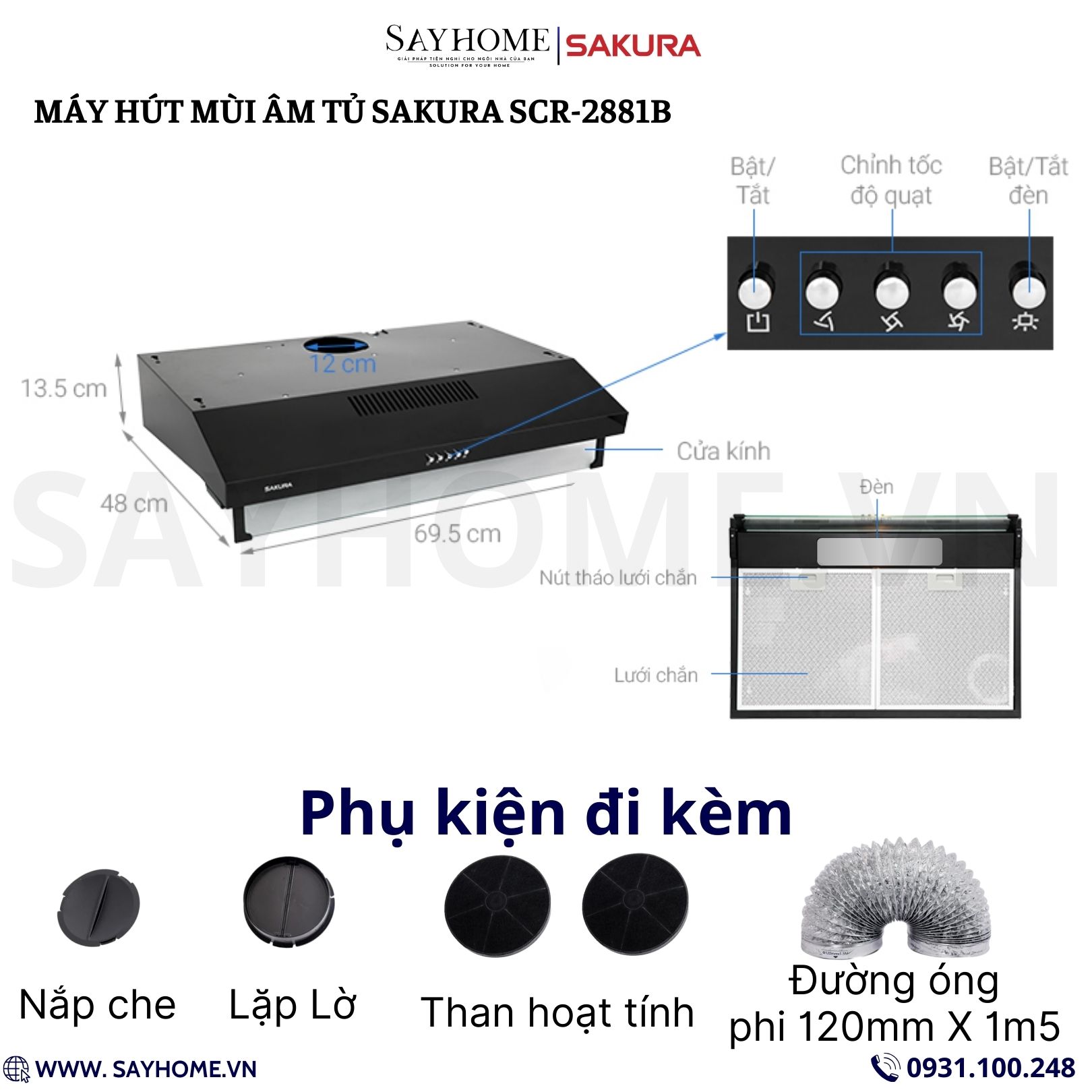 Máy hút mùi âm tủ SAKURA SCR-2881B tại thành phố Hồ Chí Minh