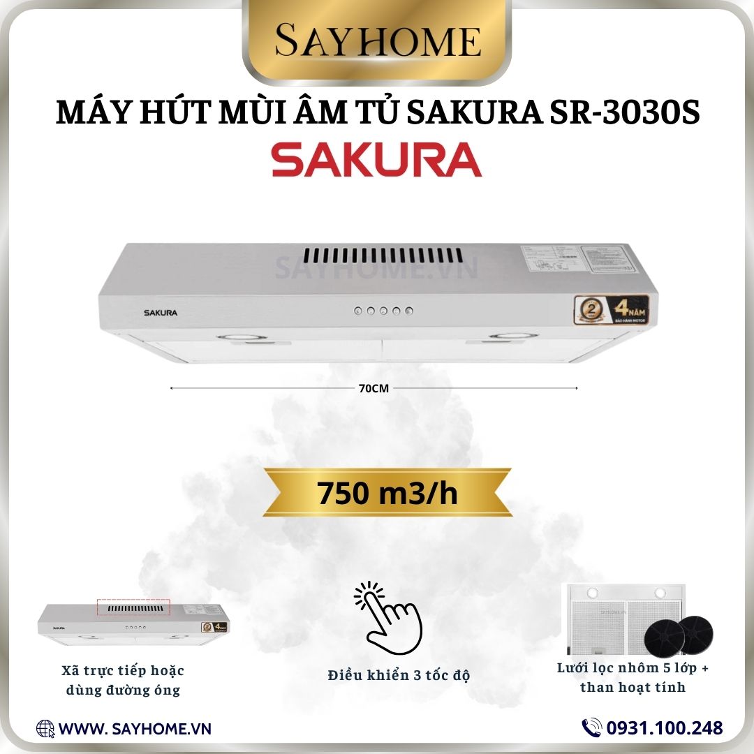 Máy hút mùi SAKURA SR-3030S âm tủ tại thành phố Hồ Chí Minh